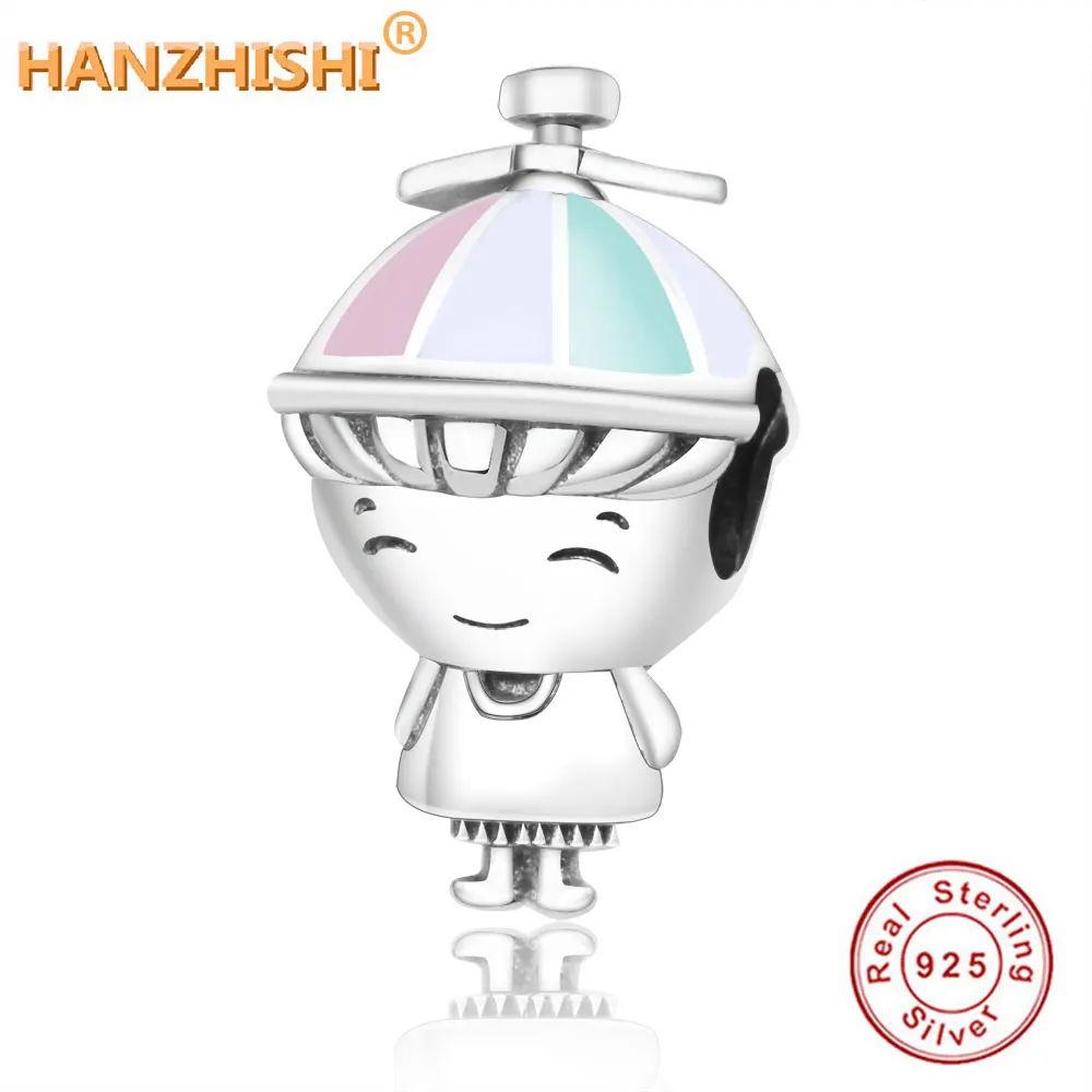 

100% 925 Sterling Silver Bead Charm Mix Enamel Propeller Hat Boy Charm DIY Jewelry Fit Original Pandora Charm Bracelet For Women