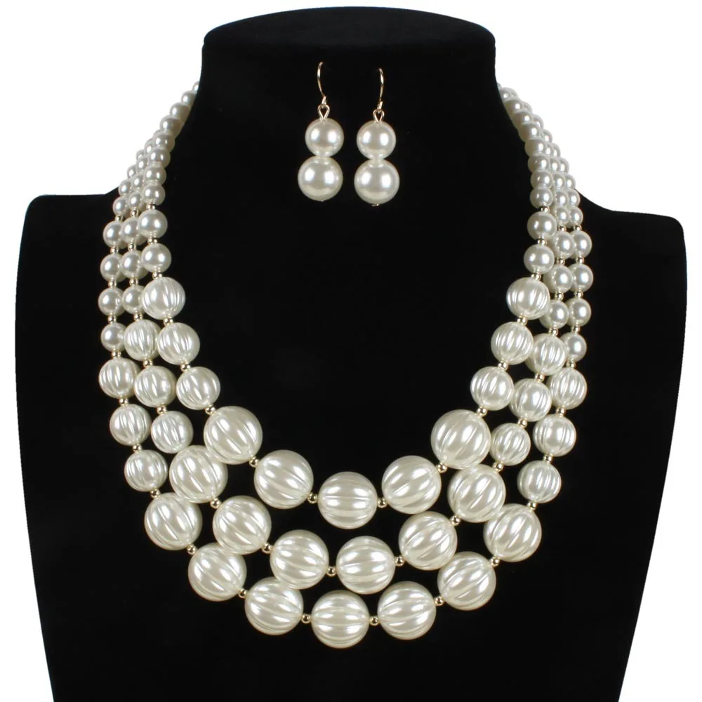 Fashion Pearl Jewelry Multilayer Necklace Imitation Geometric Pearl