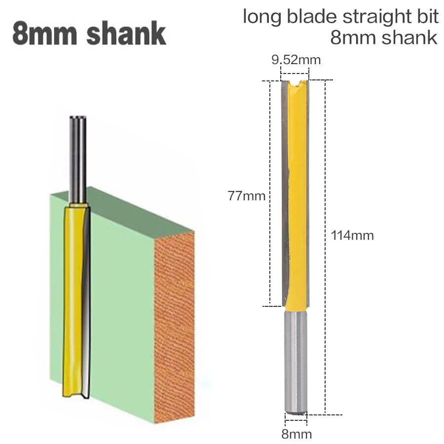 1 шт. 8 мм хвостовик длинное лезвие 114 мм прямой деревообрабатывающий фреза твердосплавный Электроинструмент деревообрабатывающие фрезы