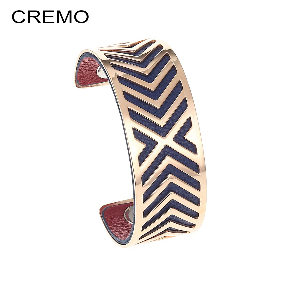 

Cremo Conveyor Stainless Steel Bangle Bracelets Bangles For Women Leather Band Jewelry Reversible Arm Bracelets Femme Pulseras