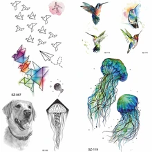 YURAN акварельные птицы временные татуировки наклейки дети рука искусство водостойкие татуировки Медузы Мальчики мультфильм Поддельные Татуировки Женщины собаки