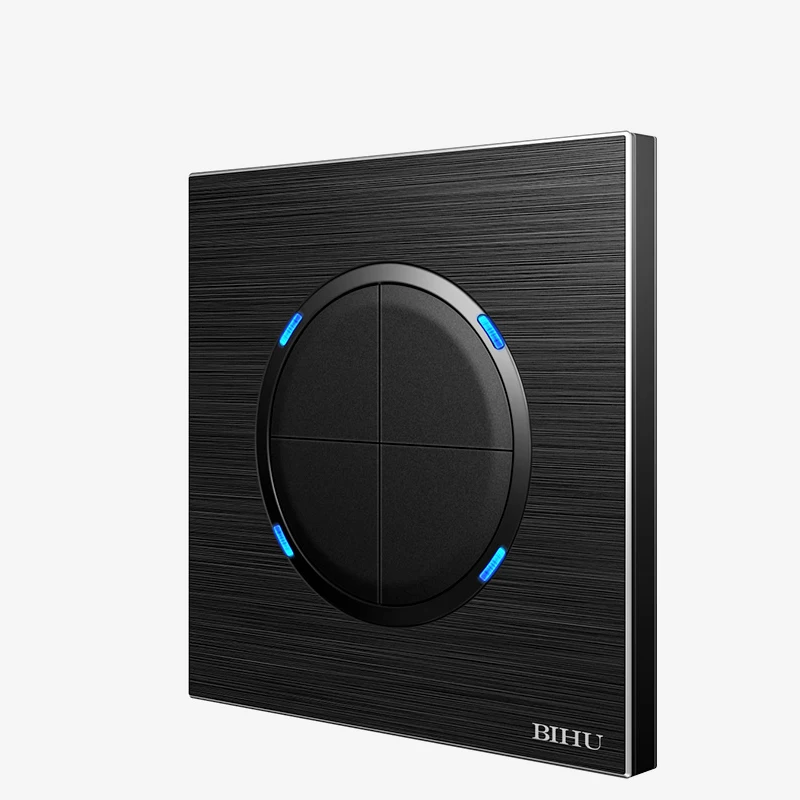 

Round push button switch LED light Wall push Switch Luxury black Aluminum brushed Flame retardant pc 1 /2/3/4Gang 1/2 Way Switch