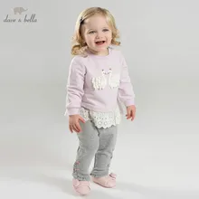 DB10517 dave bella/весенние комплекты модной одежды для маленьких девочек милые костюмы с длинными рукавами для девочек детская одежда с принтом