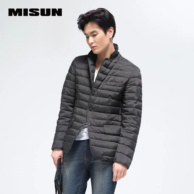 Misun тканевый повседневный костюм с отложным воротником тепловой дизайн тонкий короткий пуховик Мужская одежда куртки - Цвет: Темно-серый
