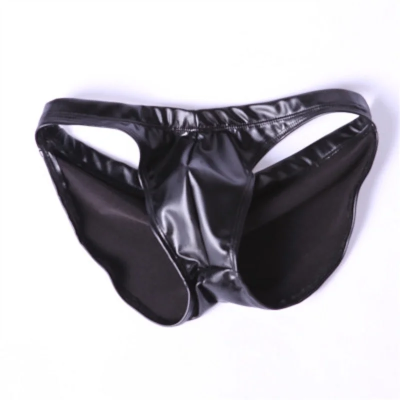 

Men Imitation Latex Low Waist Briefs Fad Colloid PU Faux Leather Bikini Men's Underwear Glossy U Convex Pouch Erotic underpants