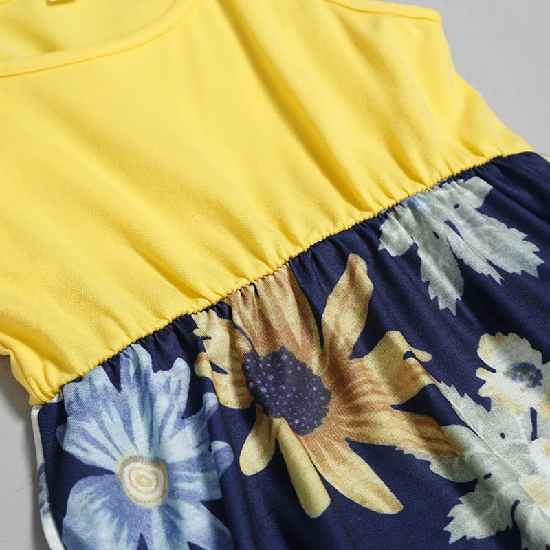 Summer Casual Dress Mother And Daughter Clothes Sleeveless Sun flower Mother Daughter Dresses For Holiday Beach Dress