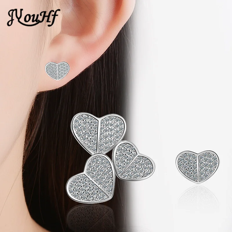 

JYouHF Korean Style Women Earrings Bright Crystal Asymmetric Heart Love Earrings Mosaic Cubic Zirconia Trendy Jewelry Earings