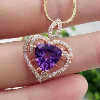 

natural Amethyst pendants 925 sterling silver natural purple crystal heart shaped Pendants fine jewelry for women,send Necklace
