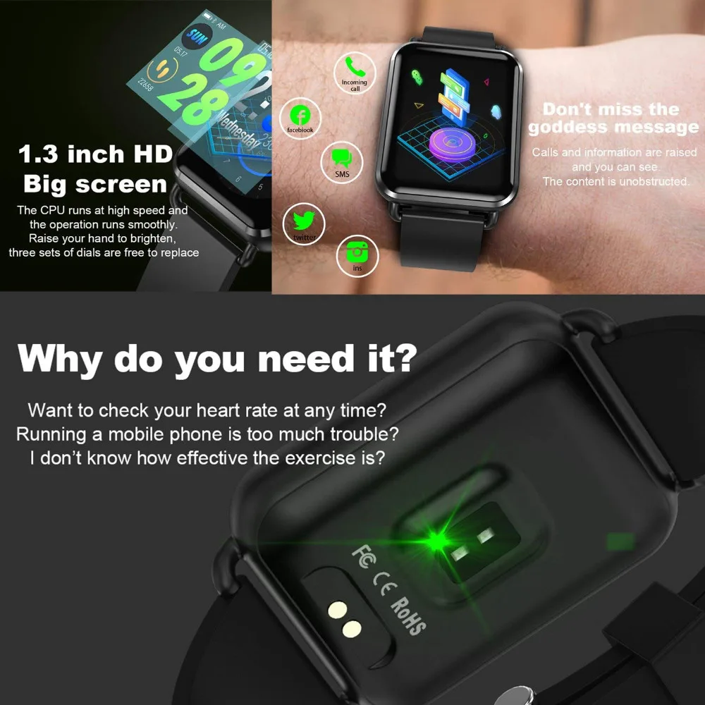 Умный Браслет фитнес-трекер с кровяным давлением умный Браслет пульсометр цветные умные часы с сенсорным экраном для мужчин и женщин