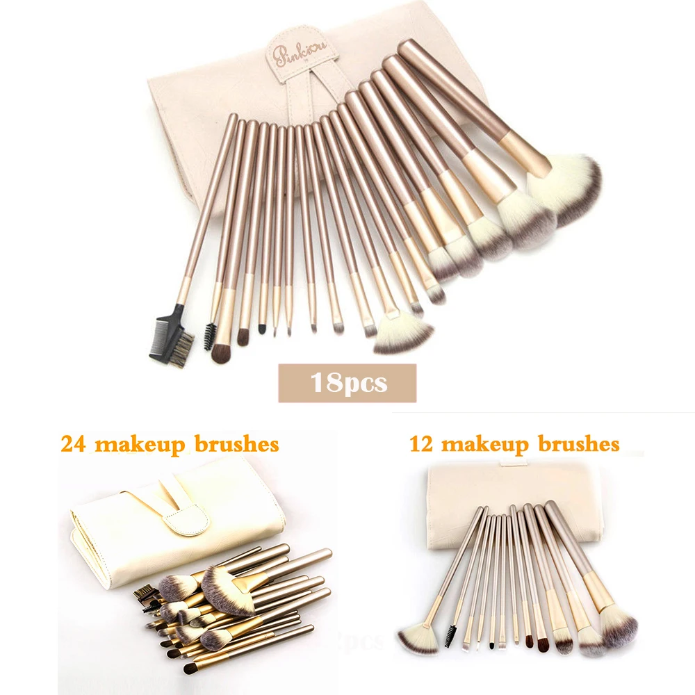 12/18/24PCS Champagne Makeup Brushes Set Of For Face Make up Real Beauty Cosmetics With Synthetic Hair | Красота и здоровье