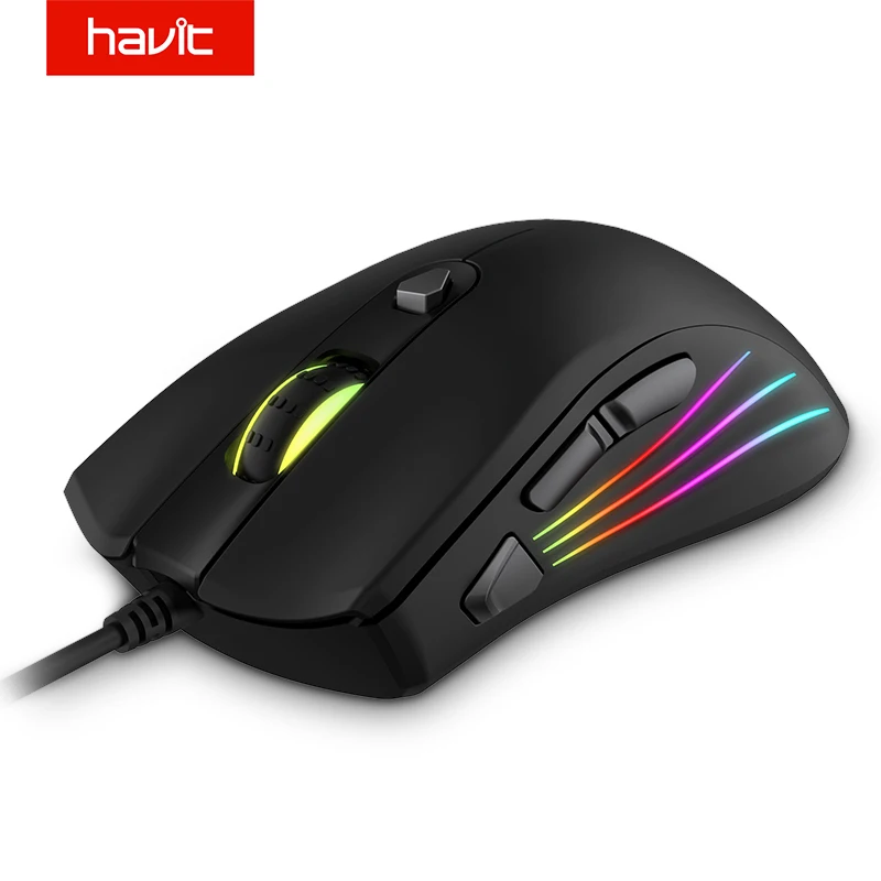 Vente HAVIT souris de jeu 7200DPI Programmable 7 boutons rvb rétro éclairé USB filaire souris optique Gamer pour PC ordinateur portable HV MS762
