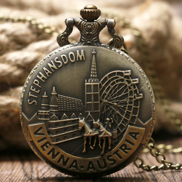 Stephansdom Carving Pocket Watch Austria Vienna Landmark Slim Necklace Souvenir Stephansdom Carving Pocket Watch Austria Vienna Landmark Slim Necklace Souvenir
