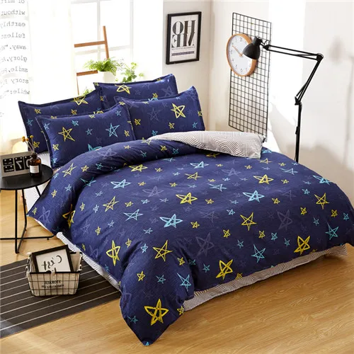 Набор постельного белья в скандинавском стиле, набор постельного белья с синими звездами и замком, набор пододеяльников, простынь, постельное белье с цветочным принтом, 5 размеров, 55 - Цвет: star