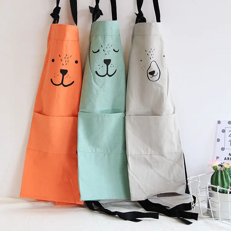 

1 Ps Printed Blue Gray Orange Bear Unisex Cooking Dining Room Kitchen BBQ Restaurant Cleaning Pocket Waitress Housework Aprons