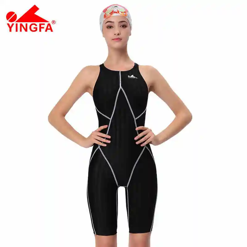 Yingfa FINA approved one piece competition knee length waterproof chlorine resistant women's