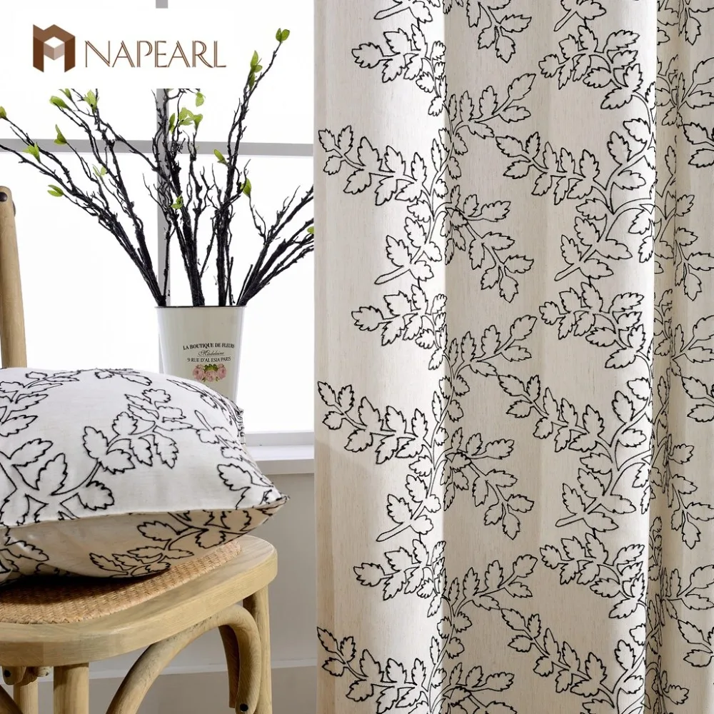 Linen curtains modern embroidered bedroom luxury curtains decorative