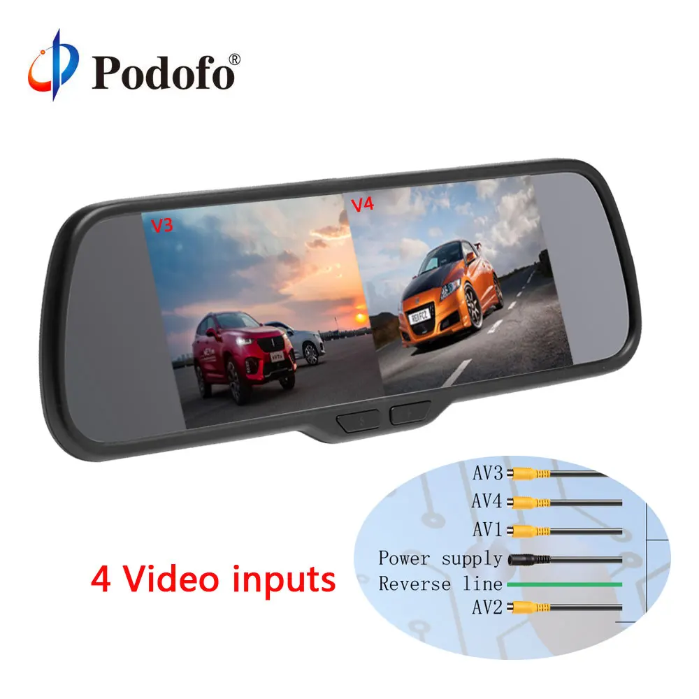 

Podofo 8'' Split Screen Car Rearview Mirror Monitor 4 Channels DC 12V for Reversing Camera System Car Parking Rearview Monitor