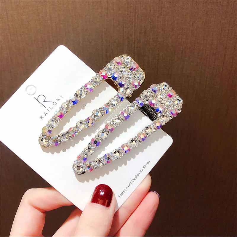 

Wedding Party Hair Accessories Colorful AB Crystal Rhinestone Hollow Water Drop Hairpins For Women Luxury Hair Clips Girls Gifts