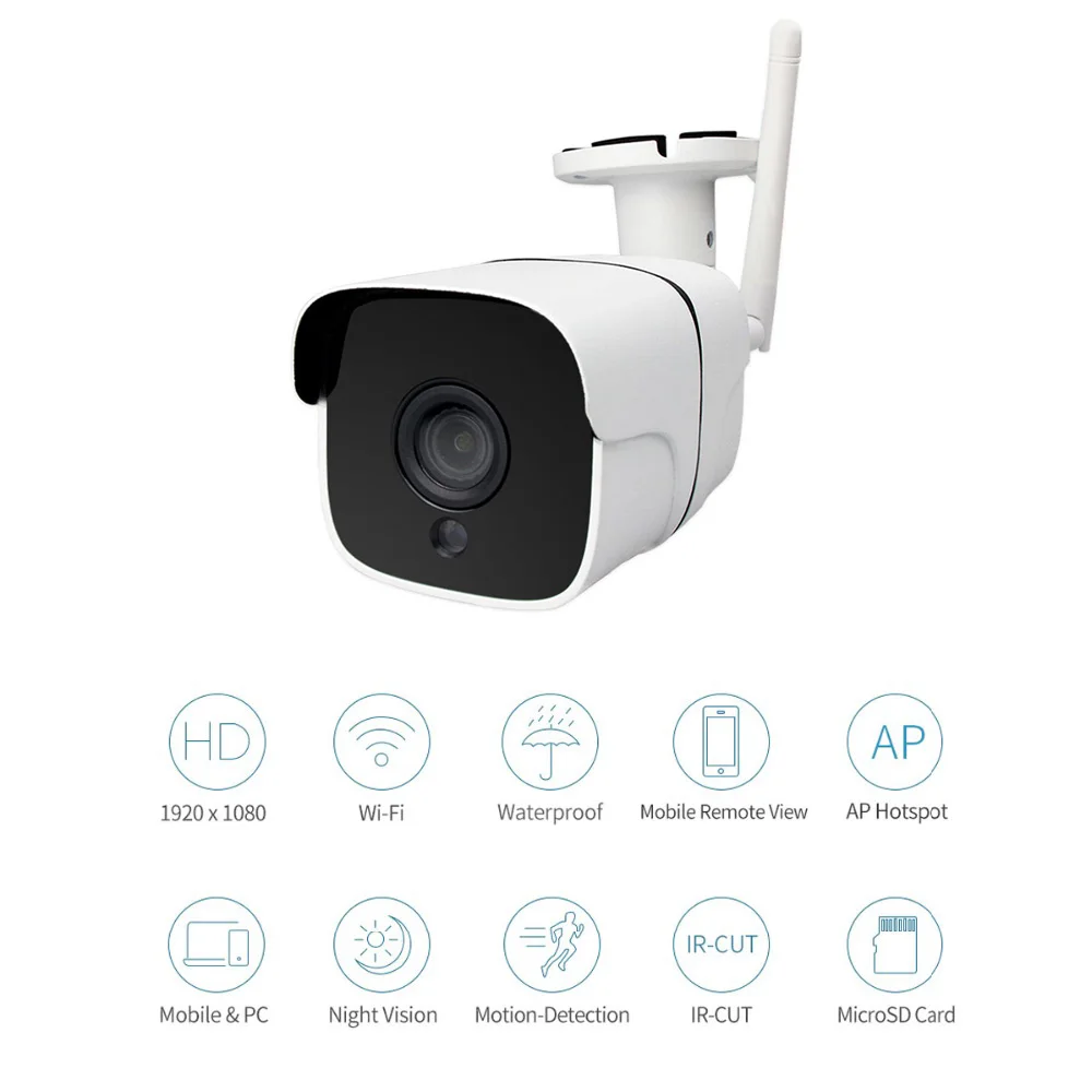 

YiiSPO Wifi 2.0 MP Onvif Outdoor Wireless CCTV IP Camera two way audio TF card record P2P bullet metal 1080P waterproof IP66