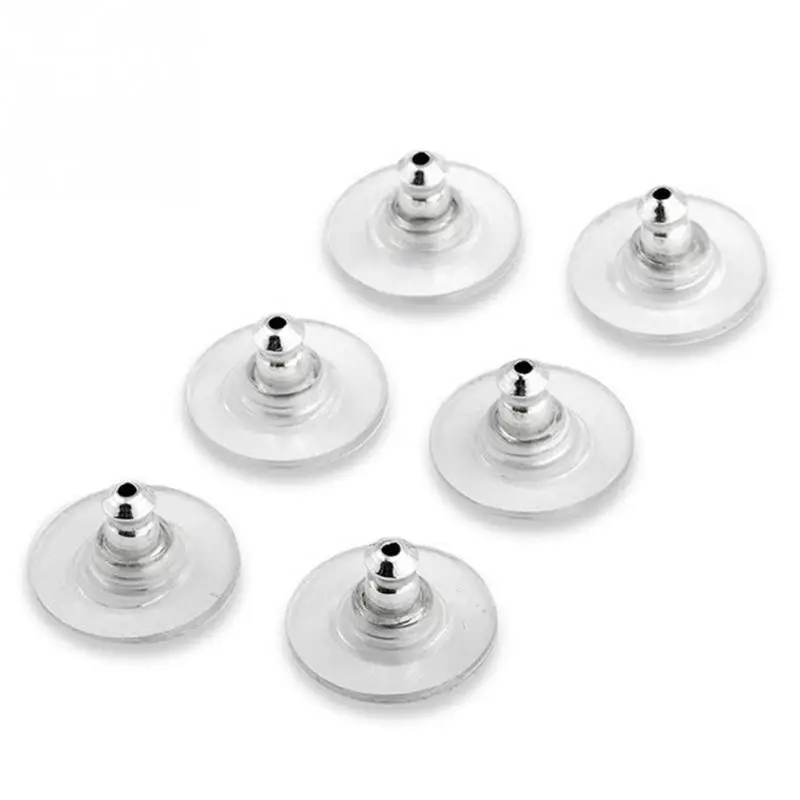 

100 Pcs / lot Pads Caps Ear Plugging Blocked DIY Round Clear Jewelry Stud Backstops Safety Plugging Soft Stoppers Earring Backs