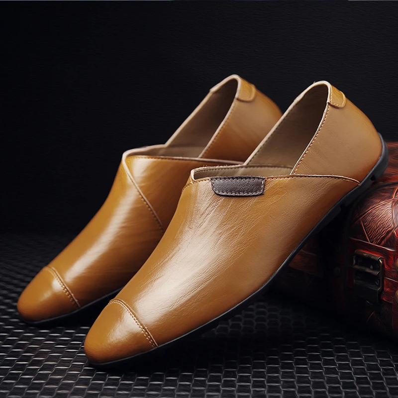 

Men Casual Leather Shoes 2018 New Fashion Breathable Men Slip On Shoes Leisure Male Footwear Men S CET610