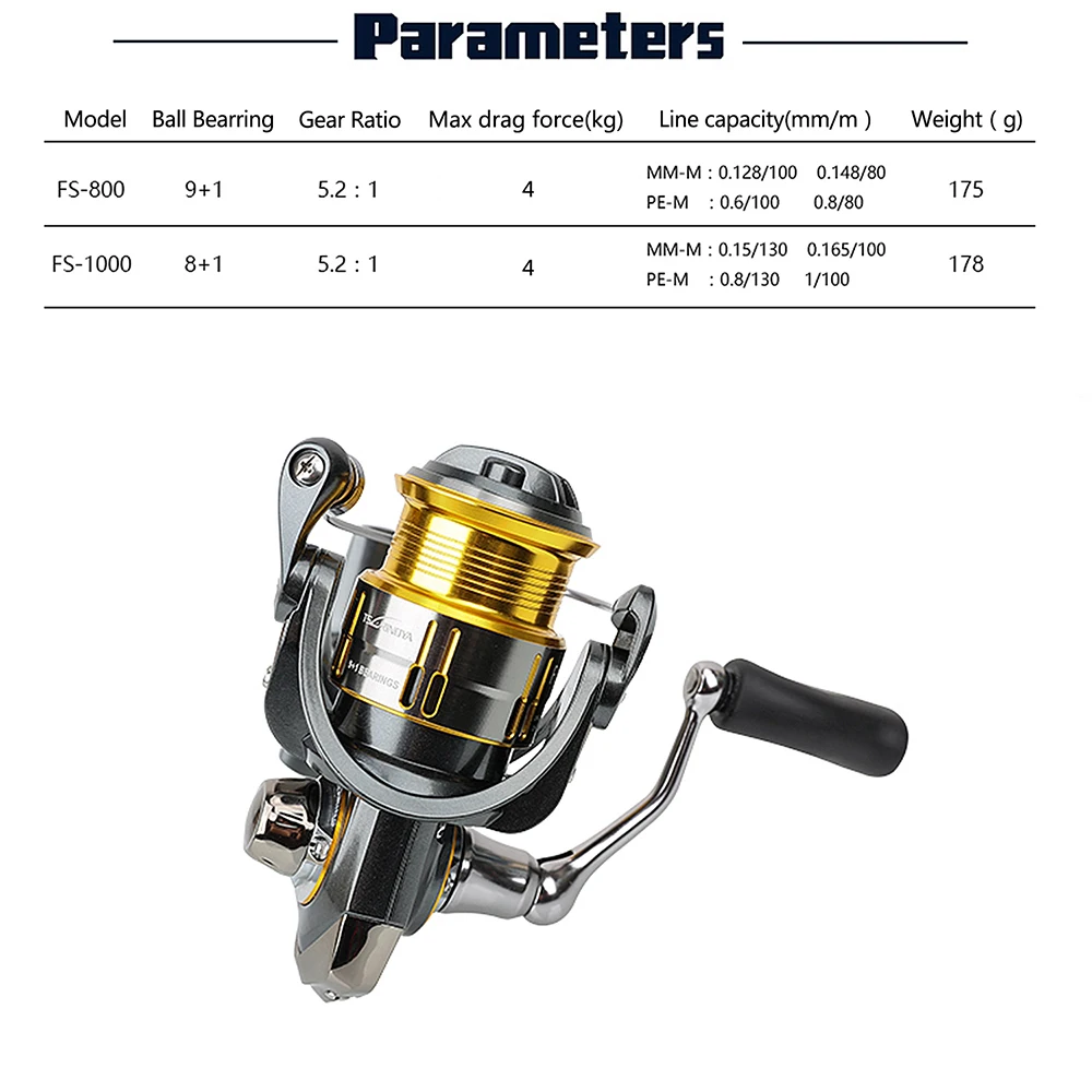 TSURINOYA FS800 FS1000 спиннинговые Катушки металлическая катушка приманка Рыболовная 10BB 5