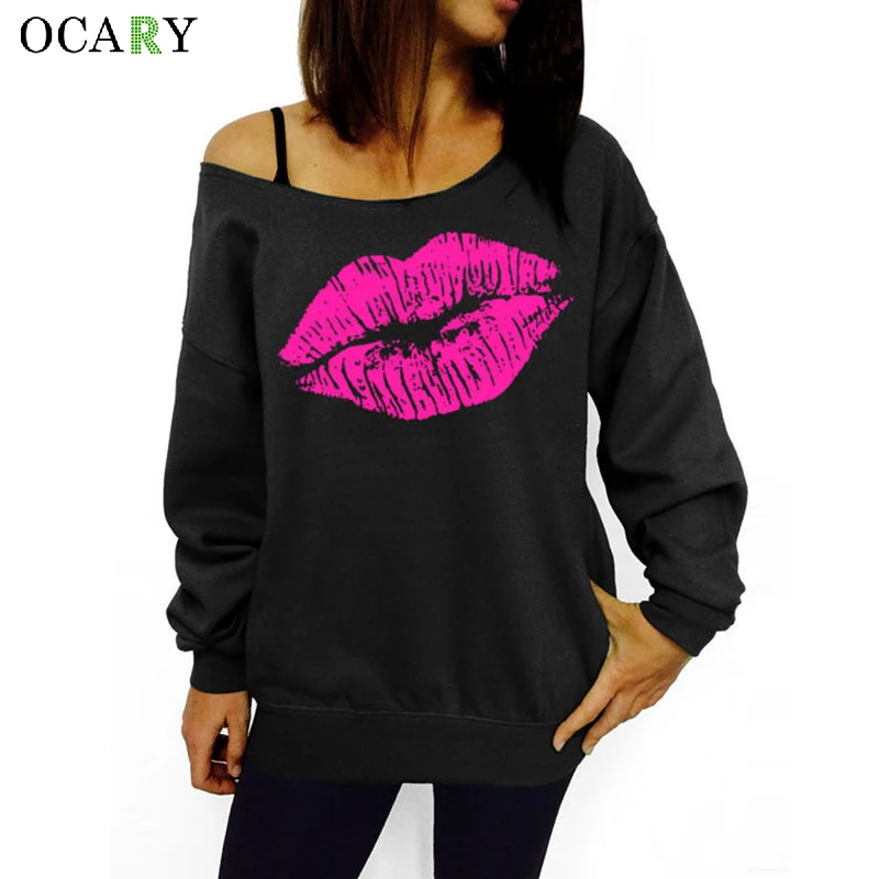 Женская блузка на одно плечо с принтом губ|women blouses|shoulder blouseblusas mujer |