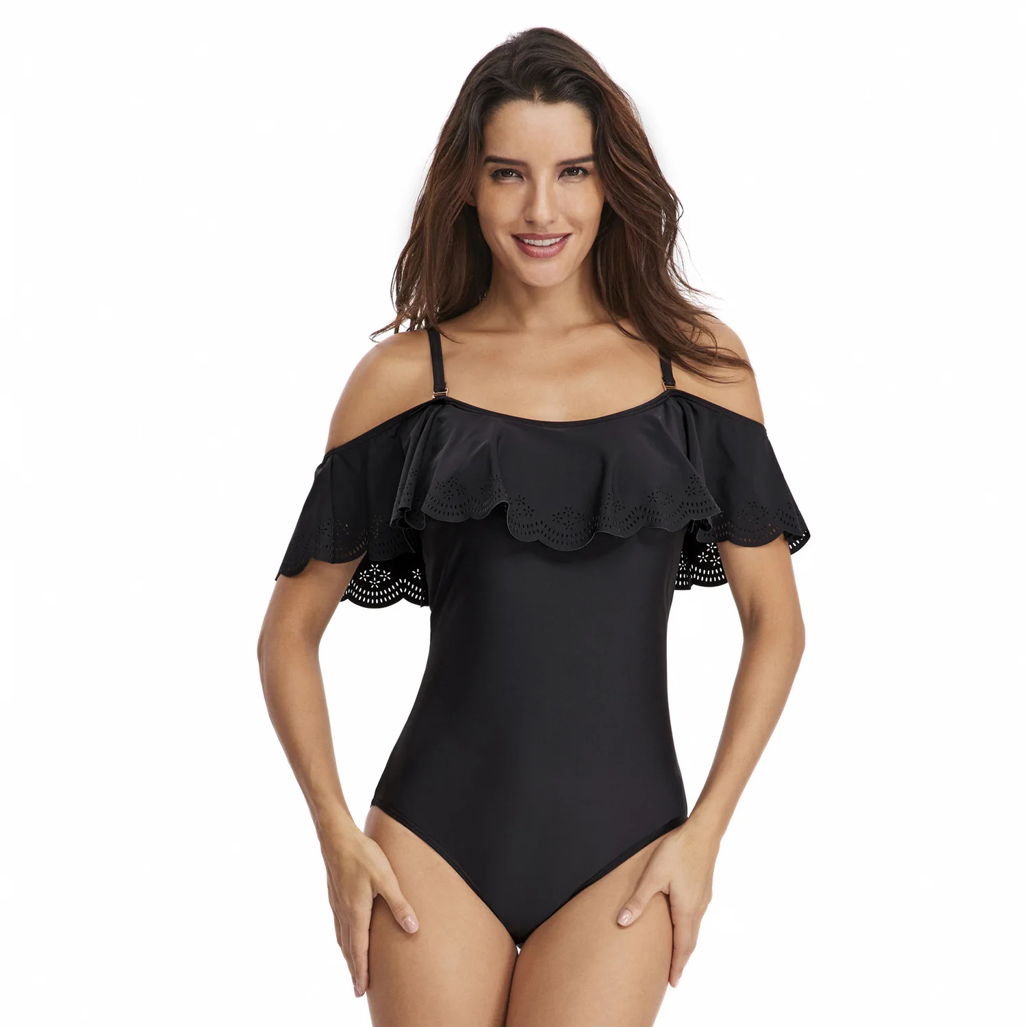 

2019 New Sexy Off The Shoulder Solid Swimwear Women One Piece Swimsuit Female Bathing Suit Ruffle Monokini Swim Wear Xxl