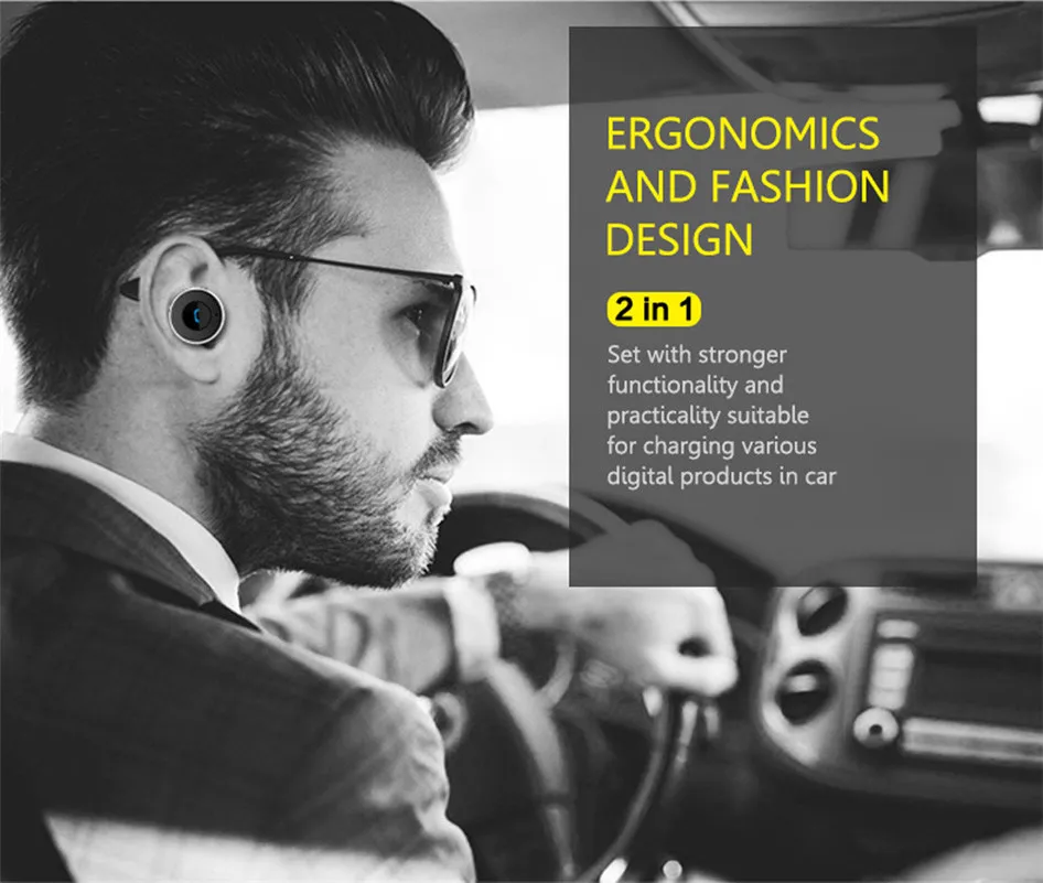 

2017 New technology and high quality fast charge Bluetooth V4.1 Wireless Car Business Earphones with Dual USB Ports