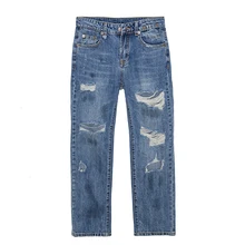 Новинка, женские Синие рваные джинсы бойфренда, Стрейчевые джинсы с дырками, прямые брюки, брюки