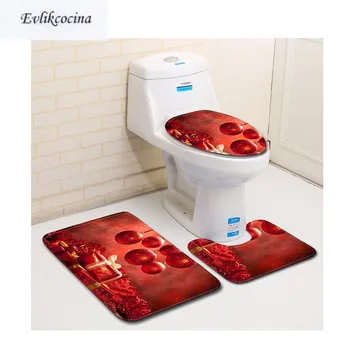

Free Shipping 3pcs Santa Gift Bells Banyo Paspas Bathroom Carpet Toilet Bath Mat Set Pad Tapis Salle De Bain Alfombra Bano