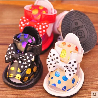 

4pcs/set New Summer Puppy Dog Shoes For Cats Small Pet Boots Bow Leopard PU Dog Shoes PT180