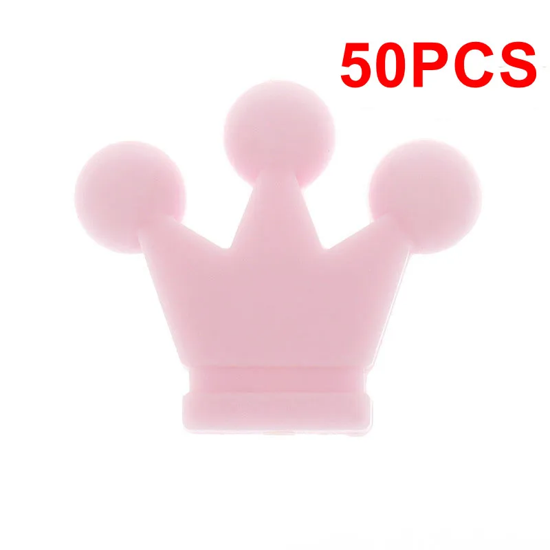 Fkisbox 50 шт Силиконовые короны для прорезывания зубов Bpa Бесплатно Детские Прорезыватели для зубов мягкое ожерелье кулон DIY соска для младенца Цепочка Рождественский подарок - Цвет: 58 Baby Pink