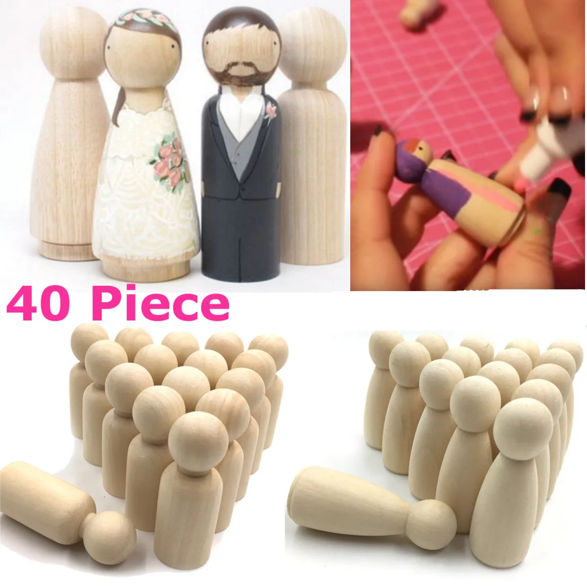 

40Pcs 35mm Solid Hard Wood People Dolls Natural Unfinished Ramp Preparation Paint or Stained Wooden Family Wood Peg Dolls