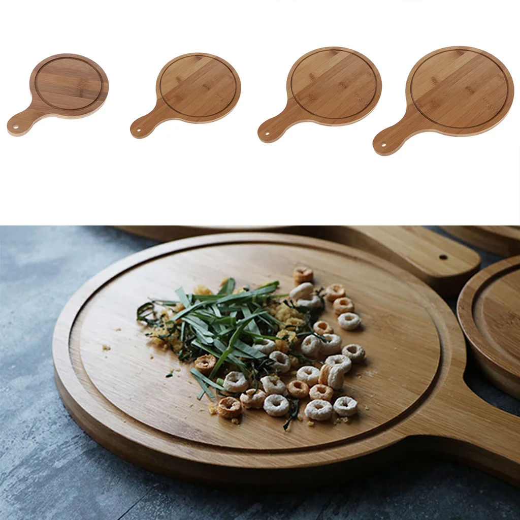

Durable Round Wooden Pizza Paddle Serving Board Making Peel Cutting Tray 4 Sizes
