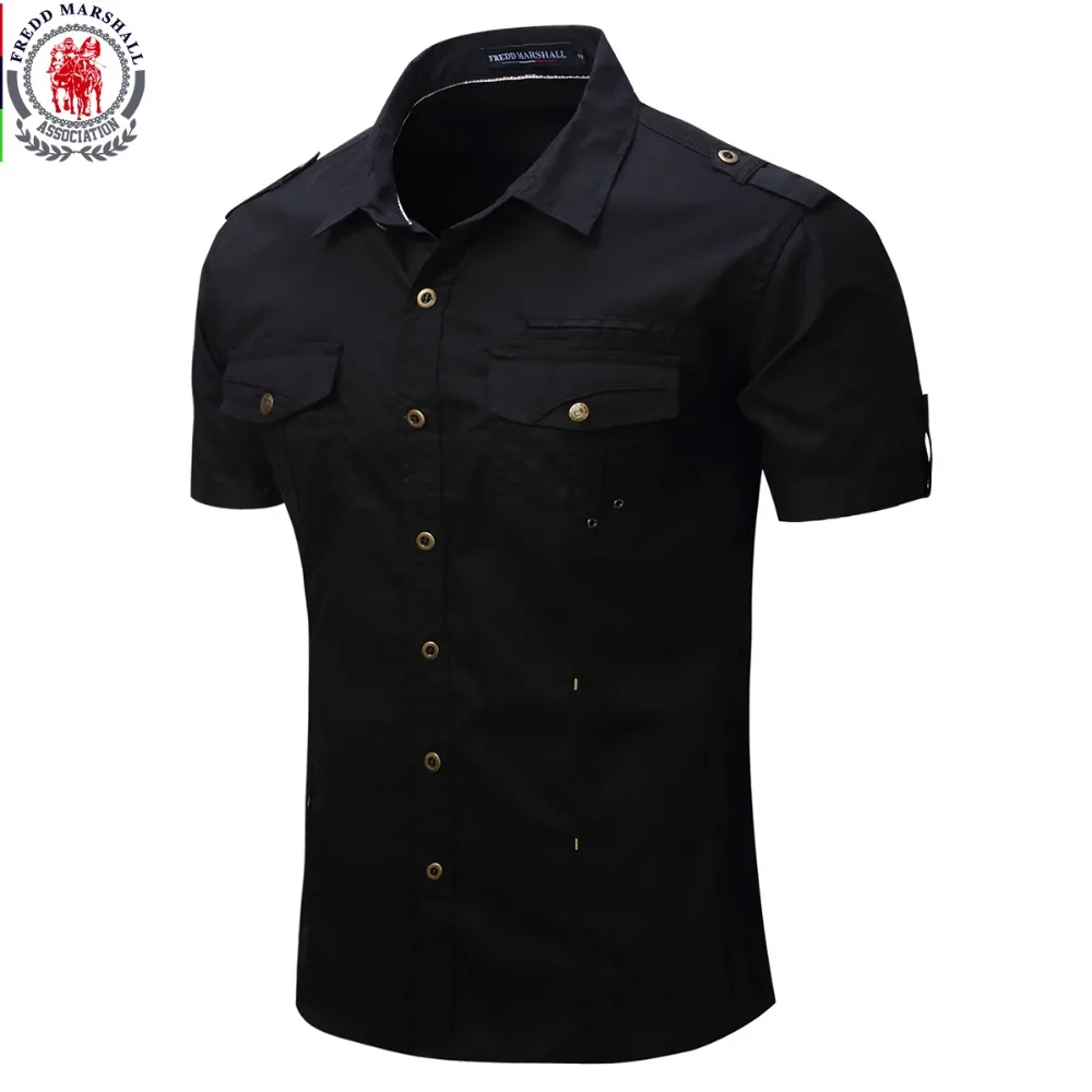 

2019 New Arrive Mens Cargo Shirt Men Casual Shirt Solid Short Sleeve Shirts Multi Pocket Work Shirt Plus Size 100% Cotton
