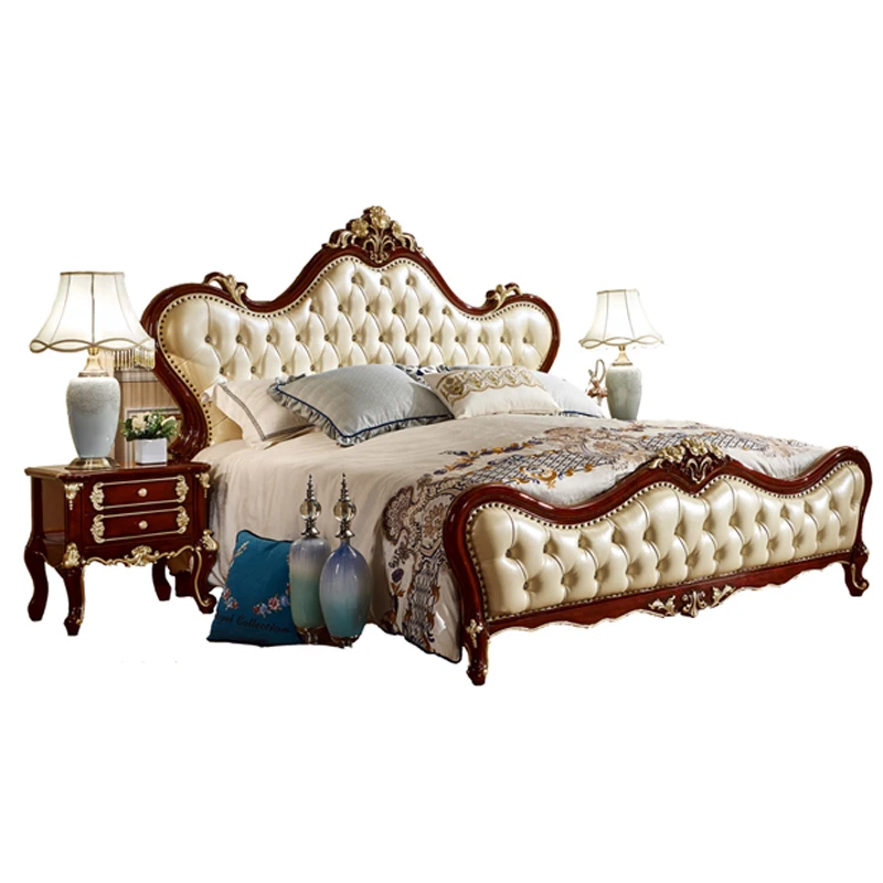 Европейские кожаные деревянные кровати модели большого размера 6035|king wood beds|bed