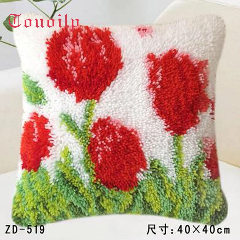 

method needlework kit yellow tulip flower Pillow"do it yourself"latch hook rug kit Unfinshed embroidered carpet pattern