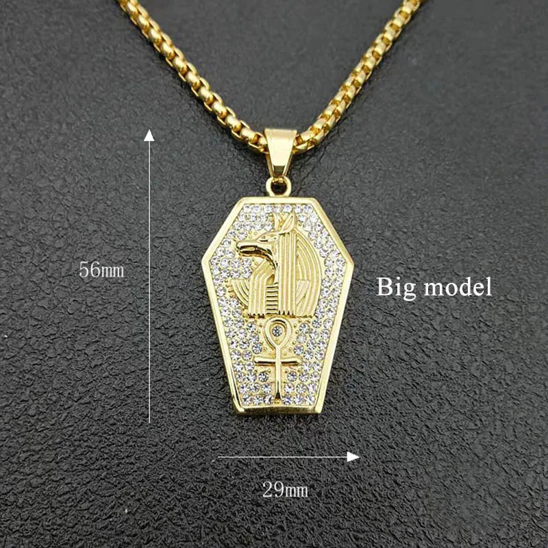 Хип хоп полный горный хрусталь Bling Iced Out Золото Цвет Нержавеющая сталь Египетский АНХ крест Anubis подвески Цепочки И Ожерелья Для для мужчин ювелирные - Окраска металла: big model