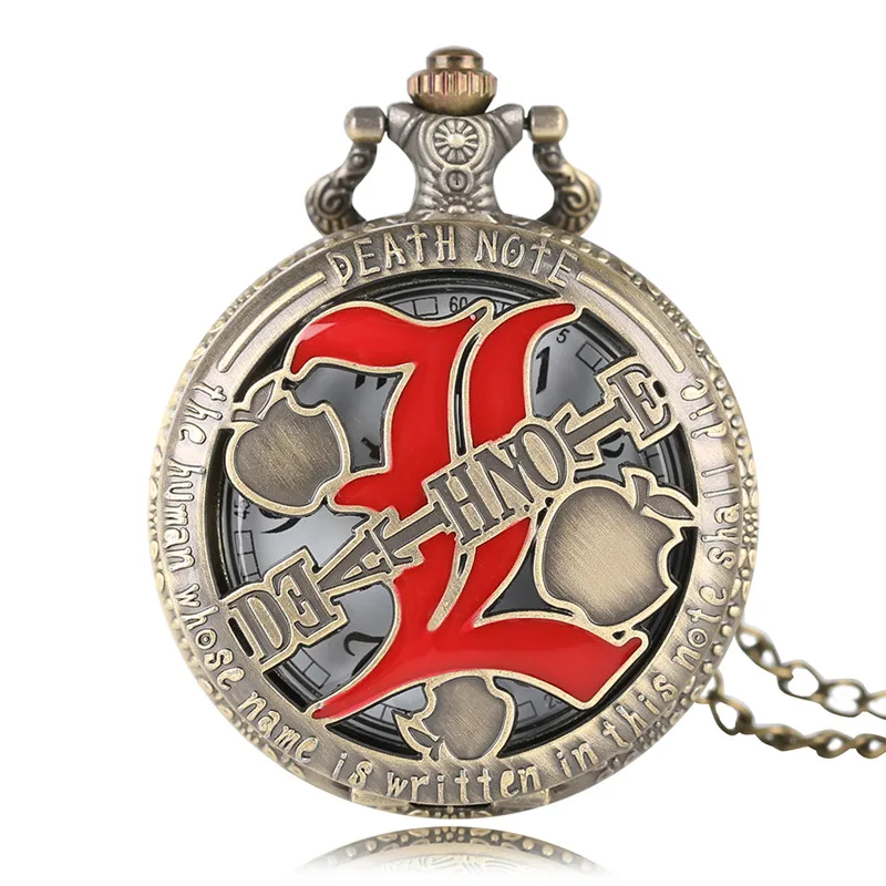 Vintage Watch Death Note Design Bronze Hollow-out Quartz Pocket Watches Necklace with Chain for Men Women Clock Luxury Gifts Vintage Watch Death Note Design Bronze Hollow-out Quartz Pocket Watches Necklace with Chain for Men Women Clock Luxury Gifts