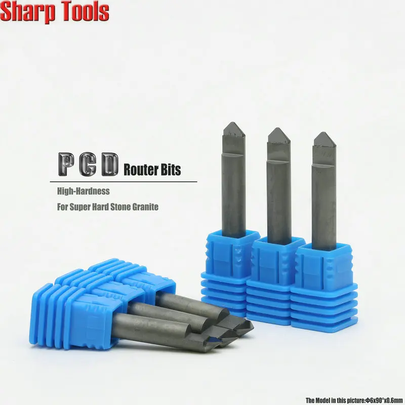 6MM Shank 90 Degree V Carving CNC Router Bits Diamond PCD Milling Cutter for Stone Granite Marble 3D Engraving Tools End Mills