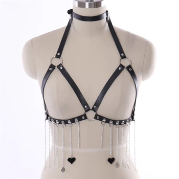 

Women Tops Body Harness Pu Leather belt Black Bondage Chest Cage Bra Harajuku Goth Club Party Dance underwear Lingerie Garter