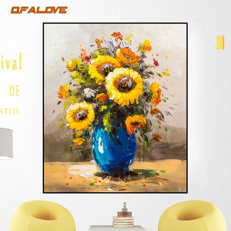 QFALOVE Classical Chrysanthemum Hand Painted Oil Painting For Living