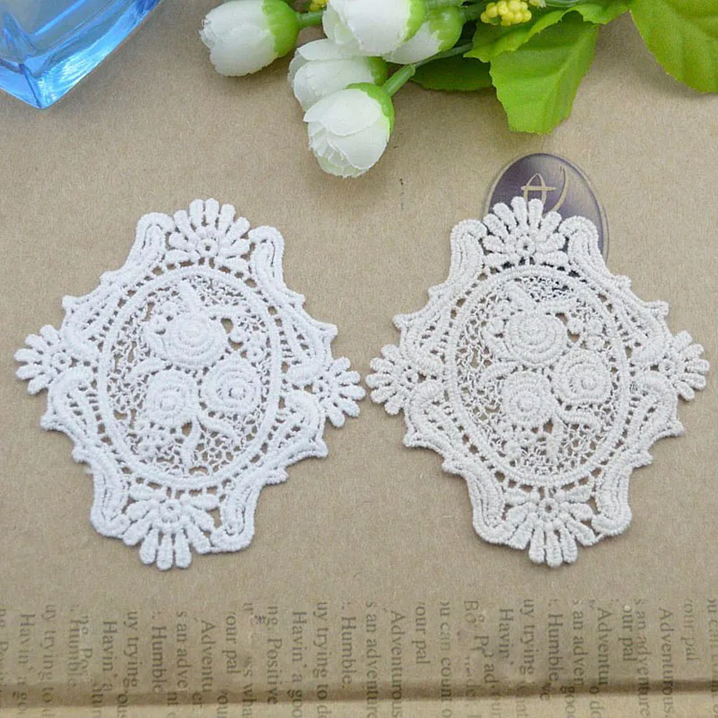 

Factory Wholesale 50 pcs Quality Cheap DIY Cotton White Beige Lace patches Flowers embroidery for Clothes Decoration