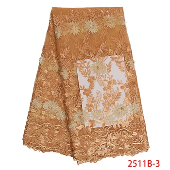 

2019 Latest African Lace Fabric High Quality Tulle French Nigerian Laces Fabrics Embroidered Lace with Beads Stones KS2511B-3