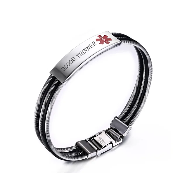 Engraved BLOOD THINNER Medical Alert ID Bracelet for Men Stainless ...