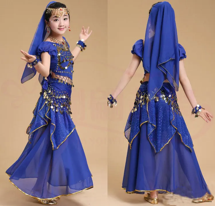 Детский костюм для танца живота, детское платье для индийского танца, Детские Танцевальные Костюмы Болливуда для девочек, одежда для выступлений, 6 цветов