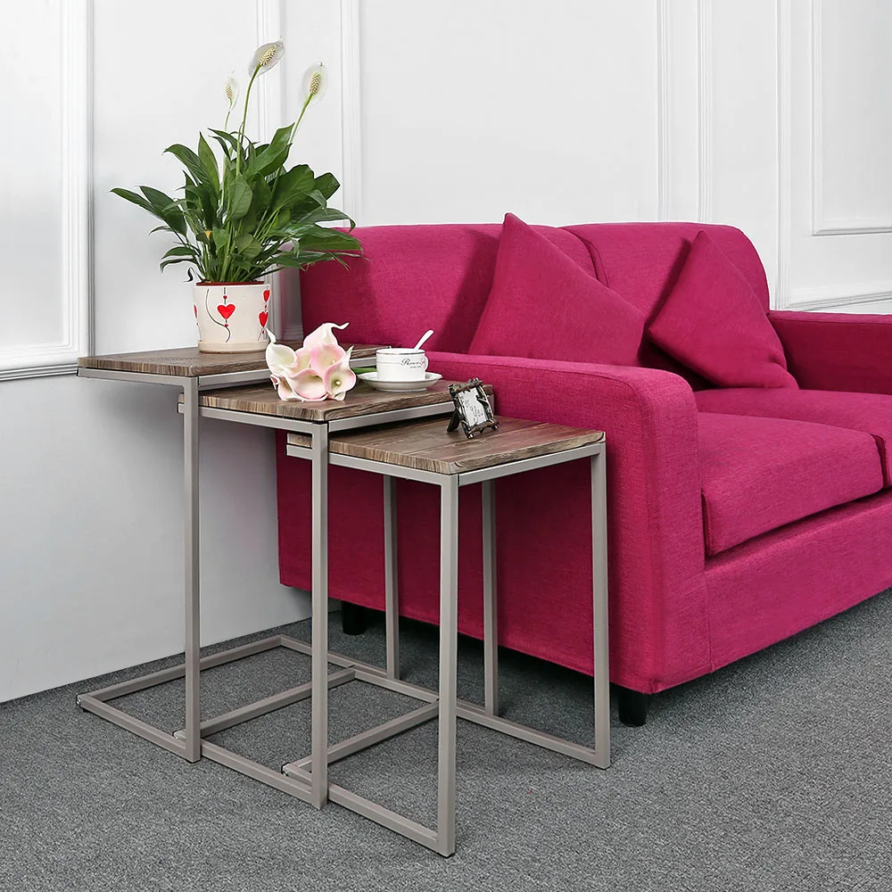 Buy iKayaa 3PCS Metal Frame Nesting Tables Set Sofa