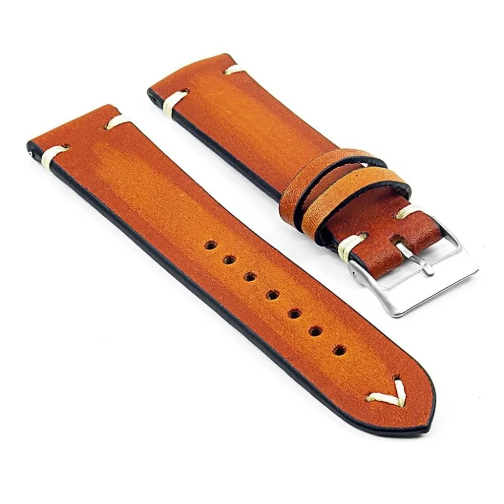 Onthelevel Handmade Strap Vintage Leather Mens Watch Band w/ Minimal Hand Stitching Stainless Steel Buckle High Quality 2019 new