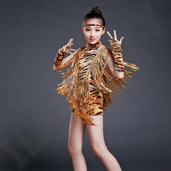 fringe dance ballroom competition dresses tango leopard costumes leotard child sexy skirt children latin for girls salsa rumba